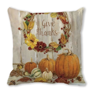 Vue détaillée du motif de citrouille et Give thanks sur taie d'oreiller douce
