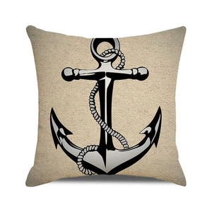 Détail du motif d'ancre nautique et corde sur la texture de la housse de coussin