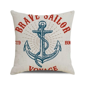 Détail de l'imprimé ancre marine sur housse de coussin en lin carrée avec style vintage
