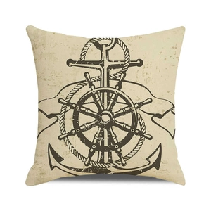 Détail de l'imprimé ancre nautique vintage sur housse de coussin en lin texturé