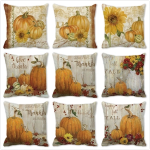 Taie d'Oreiller en Peau de Pêche Motif Citrouille et Feuilles d'Automne Aquarelle Action de Grâce Décoration de Maison
