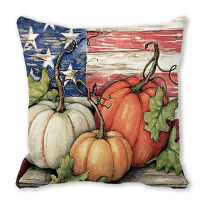Housse de coussin rustique citrouilles d'automne et drapeau américain pour Thanksgiving