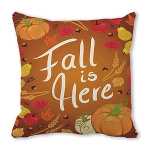 Housse de coussin d'automne avec citrouilles et texte 'Fall is Here' décoratif