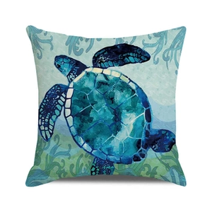 Watercolor sea turtle cushion cover with turquoise ocean motif for home sofa decor