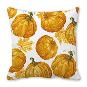 Square peach skin pillowcase with watercolor autumn pumpkin and maple leaf print