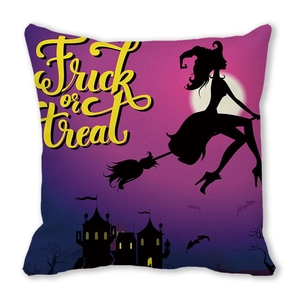 Detail view of Halloween cushion cover with witch silhouette and Trick or Treat text