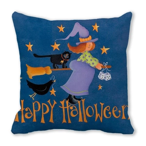 Detail of soft peach skin fabric texture with Halloween witch and black cat print