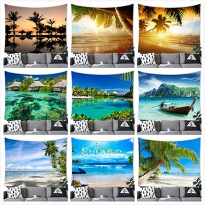 Tropical Beach Tapestry Wall Hanging Polyester Sunset Palm Tree Landscape Backdrop Home Decor Living Room Bedroom