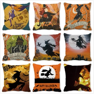 Halloween Cushion Cover Peach Skin Velvet Cartoon Witch Demon Decorative Pillowcase For Home Sofa Party Decor