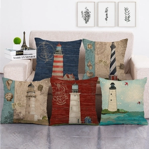 Vintage Nautical Lighthouse Anchor Linen Throw Pillowcase Marine Theme Cushion Cover For Sofa Living Room Home Decor Office