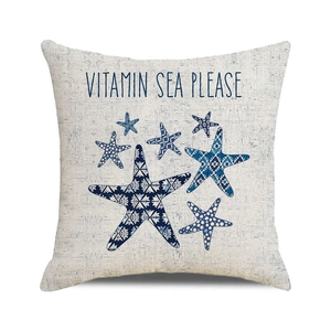 Kissenbezug aus Leinen mit marineblauem Seestern und Vitamin Sea Please Aufdruck