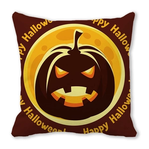 Detailed texture of peach skin fabric featuring a Jack-o'-lantern Halloween print