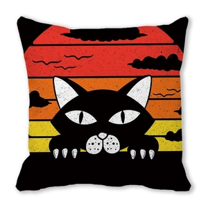 Halloween pumpkin black cat peach skin velvet square cushion cover for home sofa decor