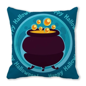 Housse de coussin Halloween avec fond bleu sarcelle et motif de chaudron de sorcière