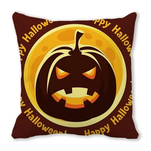 Housse de coussin Halloween avec silhouette de citrouille noire sur une lune jaune