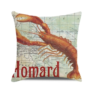 Vintage map cushion cover featuring a detailed red lobster print and Homard text
