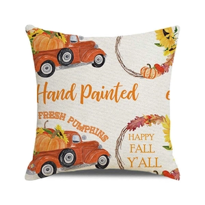 Macro shot of rustic linen texture on autumn pumpkin truck throw pillow cover