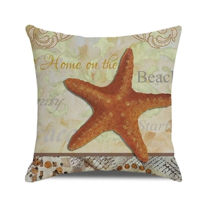 Housse de coussin étoile de mer aquarelle avec typographie Beach sur tissu en lin