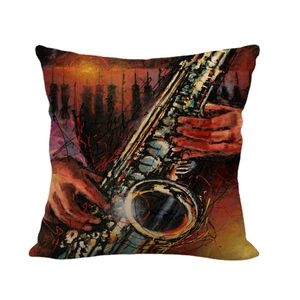 Abstract oil painting style saxophone pillow cover with vibrant red and orange tones