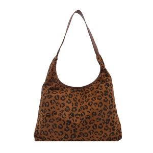 Large leopard print suede shoulder bag with hobo silhouette for autumn and winter fashion