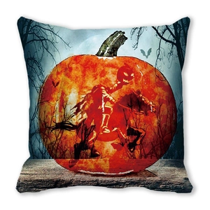Halloween watercolor pumpkin knight decorative pillowcase on dark wooden surface