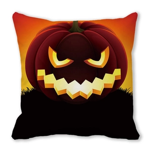 Detailed close-up of a 3D pumpkin lantern design on a soft Halloween throw pillow cover