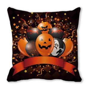 Halloween decorative square pillow cover with festive watercolor pumpkin and balloon design