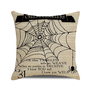 Vintage Halloween Creepy Crawlers throw pillow cover with spider web design and poem