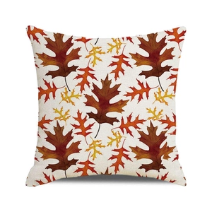 Square autumn leaf print cushion cover in cotton linen for Thanksgiving sofa decor