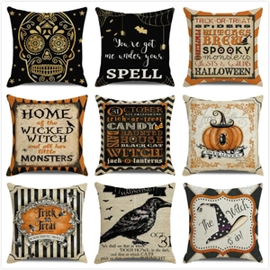 Halloween Pillow Cover Linen Cushion Case Pumpkin Ghost Skull Spooky Decorative Retro Gothic Home Sofa Ornament