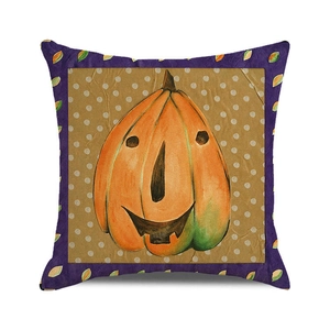 Halloween decorative pillow case with cute pumpkin illustration on polka dot background