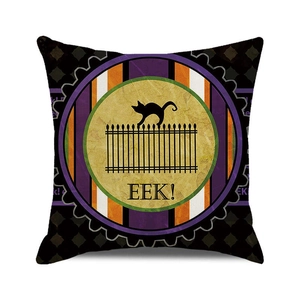 Halloween decorative pillowcase featuring a black cat silhouette and bold EEK text print