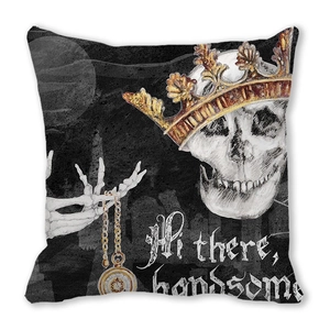 Housse de coussin Halloween avec crâne à couronne et inscription Hi there handsome