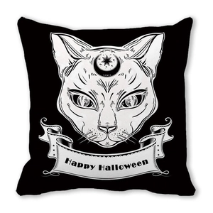 Housse de coussin Halloween chat noir avec texte Happy Halloween pour décoration