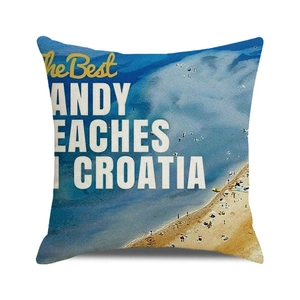 Detail of cotton linen cushion cover featuring sandy beaches in Croatia print