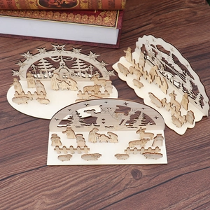 DIY 3D wooden Christmas tabletop ornaments with nativity scene and snowman design