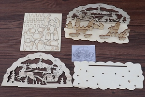Detailed laser-cut Christmas DIY wooden set featuring Santa Claus and nativity scene
