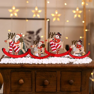Handcrafted wooden Christmas rocking horse ornaments featuring Santa and Snowman figures