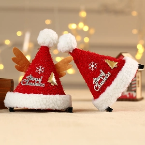 Barrettes bonnet de Noël en peluche avec texte Merry Christmas et bois de renne de fête