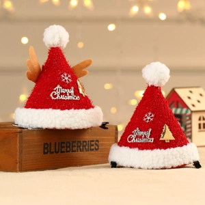 Mini Mollette Per Capelli Cappello Di Natale Peluche Maglia Corna Paillettes Decorazione Festa Copricapo Donne Bambini Rosso Bianco