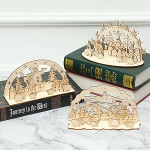 Nordic Christmas Wooden DIY Assembled Ornament Laser Cut Hollow Desktop Decoration Reindeer Sleigh Snowman Nativity Scene