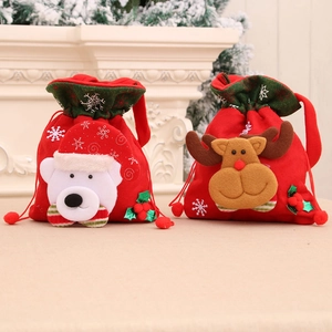 Christmas drawstring gift bags with 3D polar bear and reindeer characters in red and green