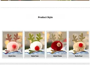 Close-up of four festive Christmas antler hair clips with plush pom poms and glitter detail