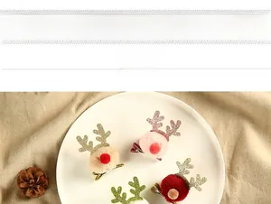 Detailed view of plush reindeer antler hair clips in four colors for Christmas