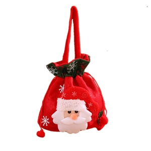 Red Christmas drawstring gift bag with 3D Santa Claus figure and snowflake fabric top