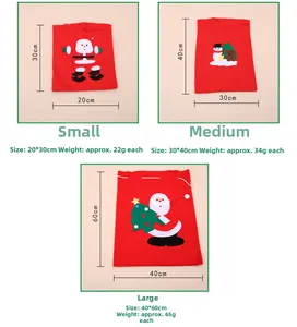 Tableau des tailles pour sacs cadeaux de Noël de petites, moyennes et grandes dimensions