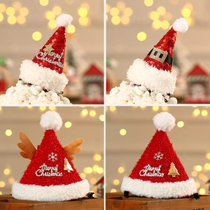 Mini Pinces À Cheveux Chapeau De Noël À Paillettes Rouges En Peluche Épingles À Cheveux Avec Bois De Cerf Et Étoile Décor De Fête