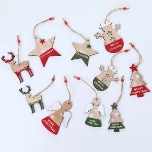 Handcrafted wooden Christmas ornaments set with star, deer and tree patterns