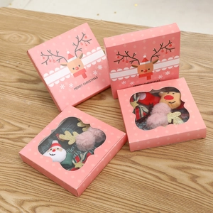 Pink Christmas hair accessory gift set with cartoon reindeer boxes and plush clips