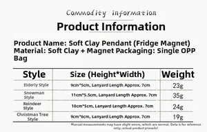 Detailed size chart for polymer clay Christmas pendants and fridge magnets with dimensions